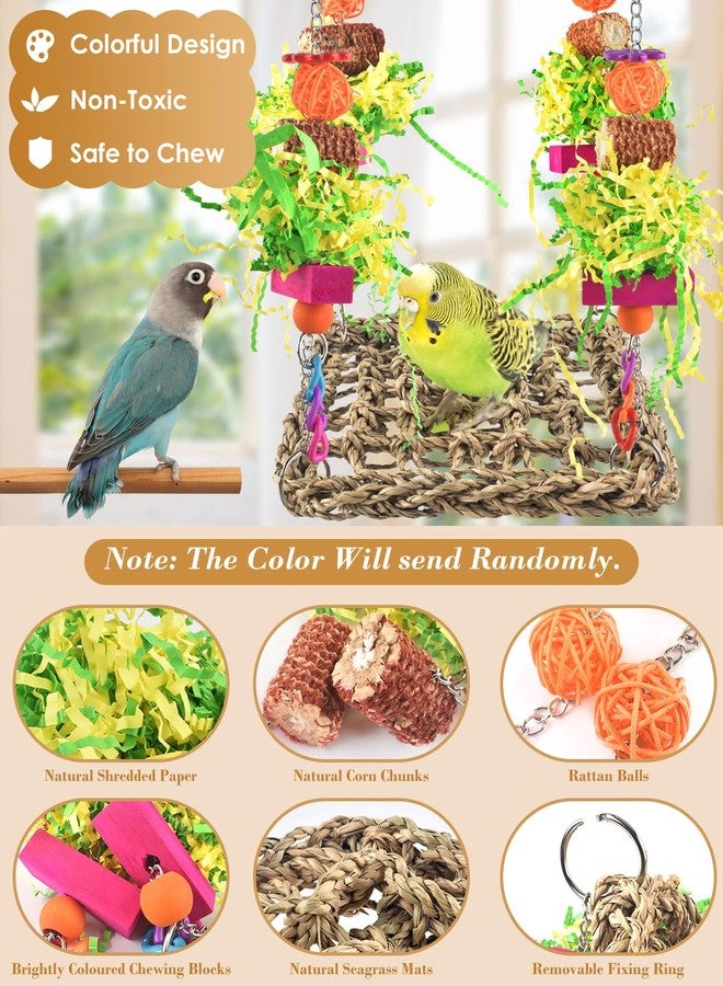 ERKOON Conure Toys, Bird Cockatiel Toys Foraging Swing Mat Parrot Climbing Hammock Wall with Colorful Toys for Birds Shredding Seagrass, Birds Cage Toy Accessories - Image 3